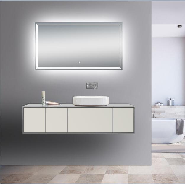 custom rectangular illuminated bathroom mirror